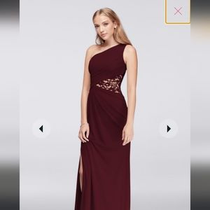 One-shoulder mesh dress with lace David's Bridal